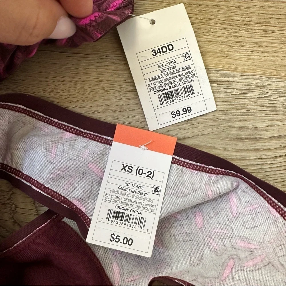 NWT Auden Purple and Pink Floral Bra and Panty Set size 34DD | XS
